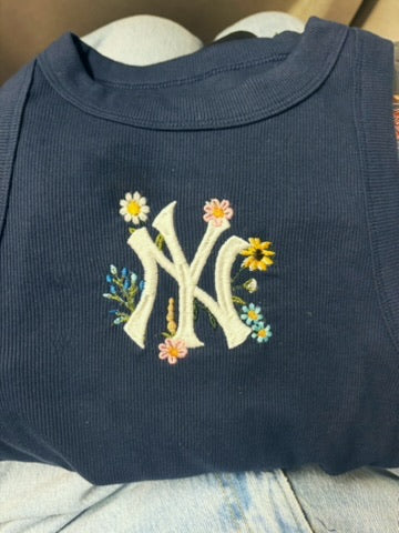 Floral NY Embroidered Tank – Women's Navy