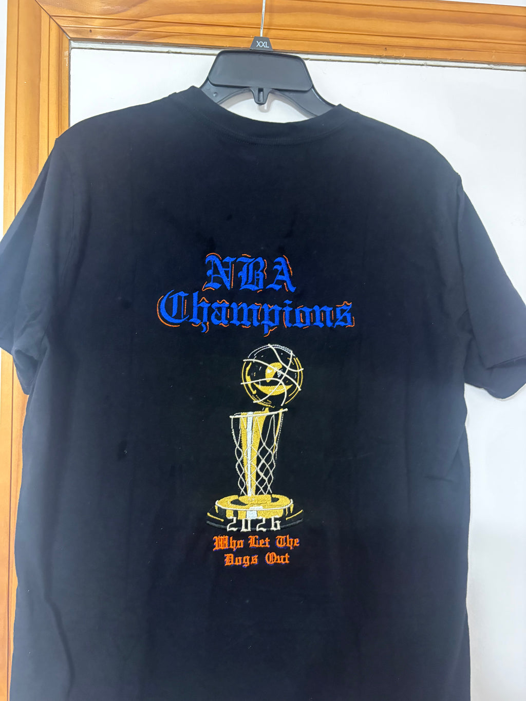NBA Champions 2026 Embroidered Tee – Who Let The Dogs Out