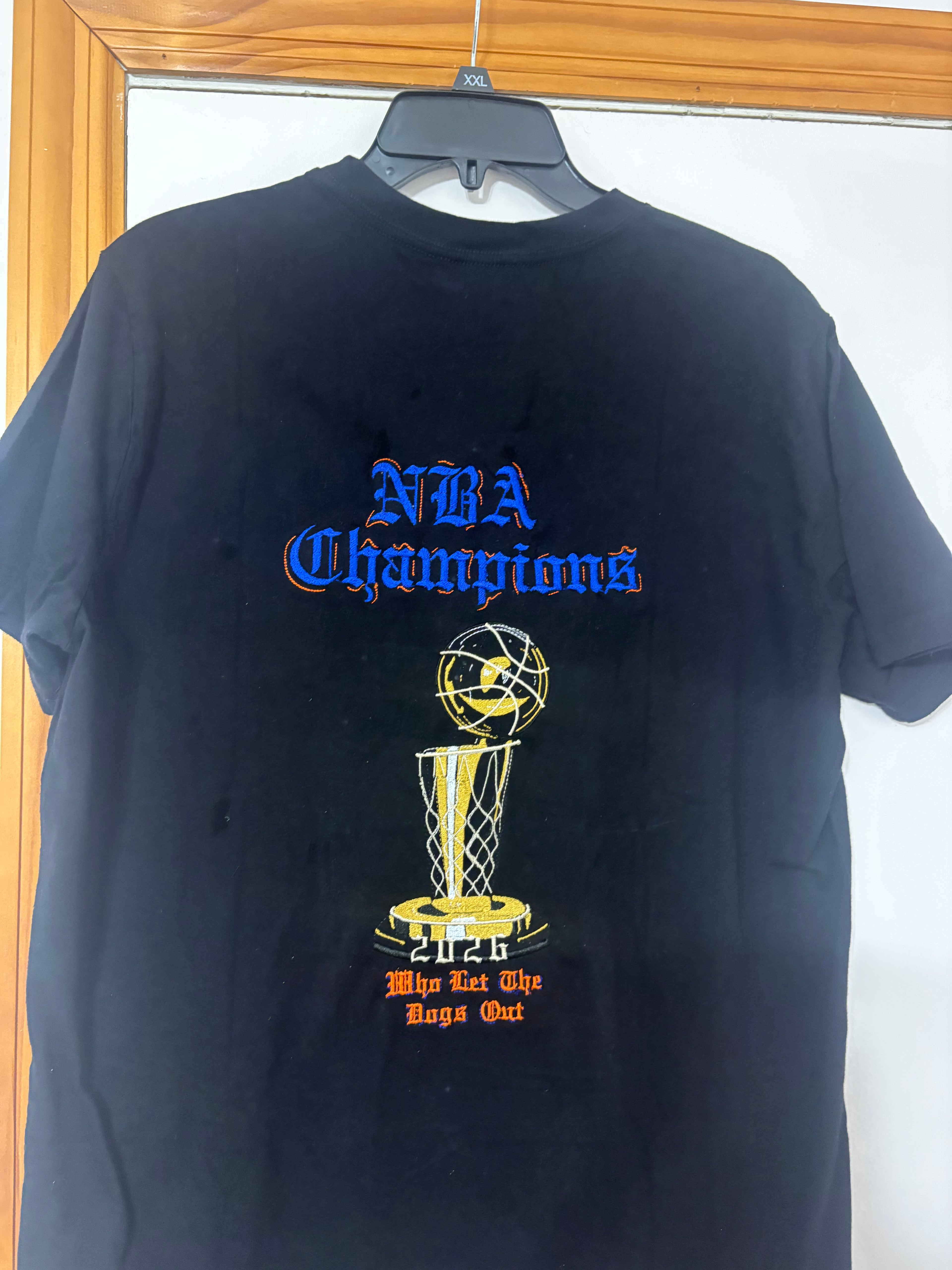 NBA Champions 2026 Embroidered Tee – Who Let The Dogs Out